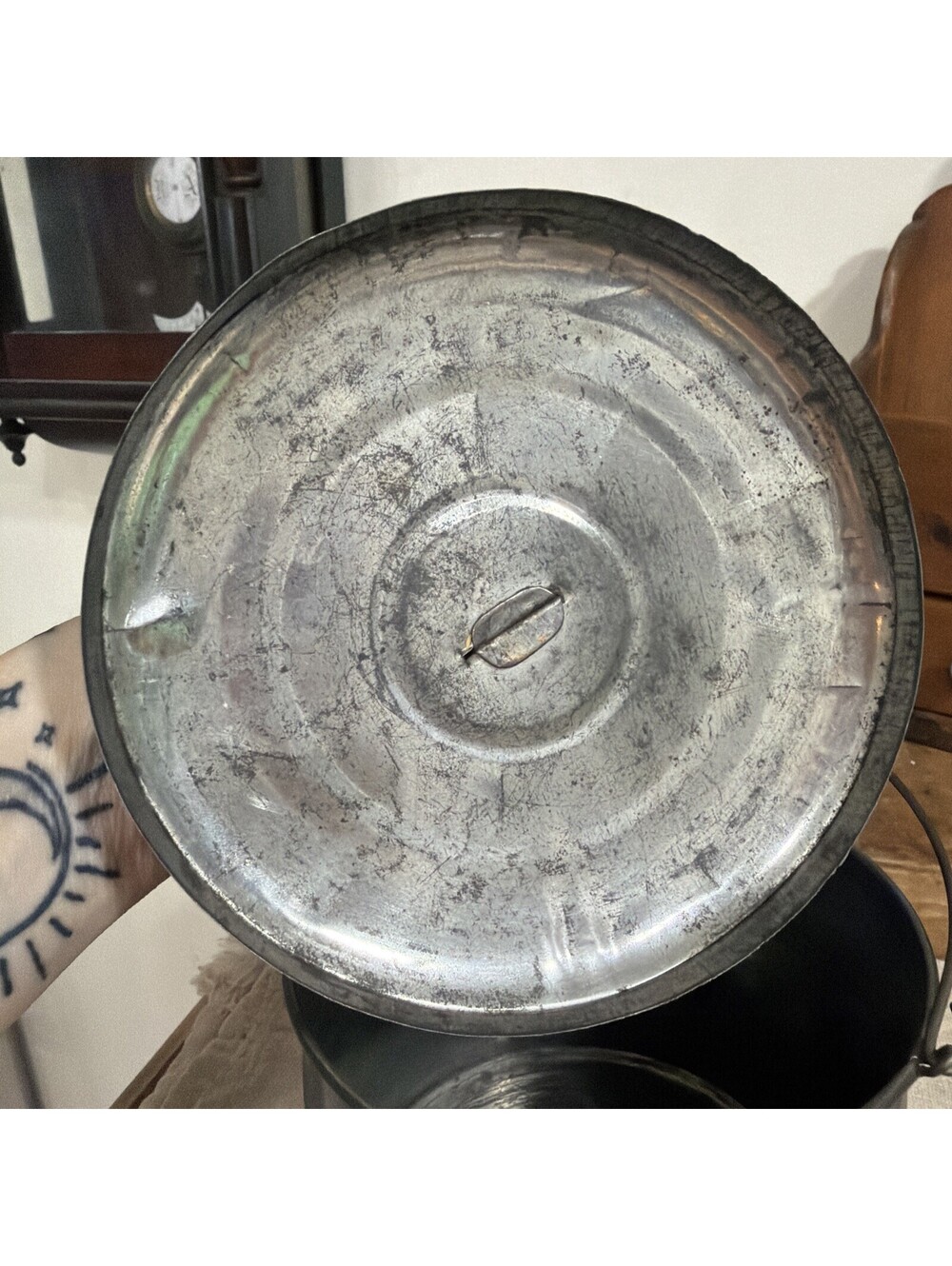 Antique 1800s Primitive Small Tin Berry Bucket Lunch Pail W/ Tight Lid Farmhouse - Picture 7 of 14